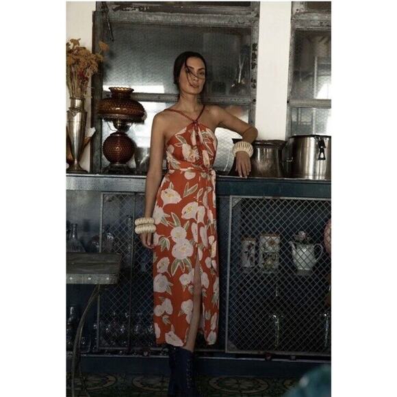 CAROLINA K Womens Luz Peonies Print Halter Maxi Dress Sz‎ Large - Picture 1 of 11